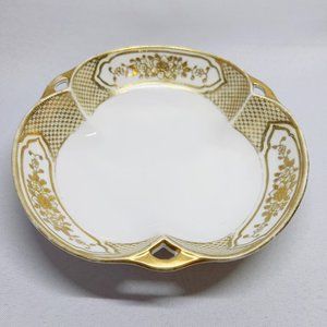 Noritake Vintage Bowl Gold Encrusted Antique Hand Painted Lattice Floral Rim